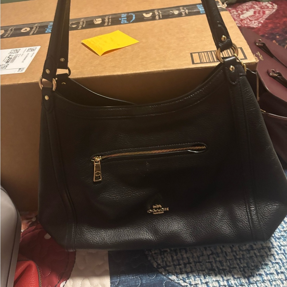 Coach Black Leather Shoulder Bag with Adjustable Strap